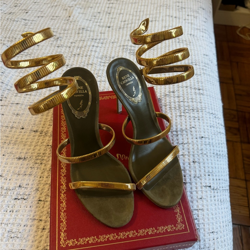 Rene Caovilla Gold Spiral Heels for Formal Occasions